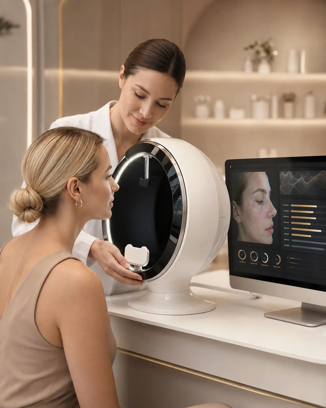 AI skin analysis scan being performed at Unique Aesthetics in Brantford