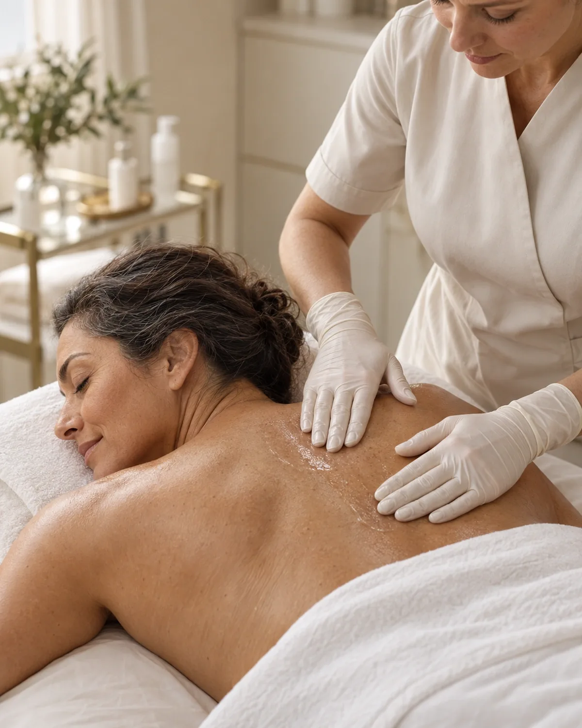 Body facial treatment in progress at Unique Aesthetics in Brantford
