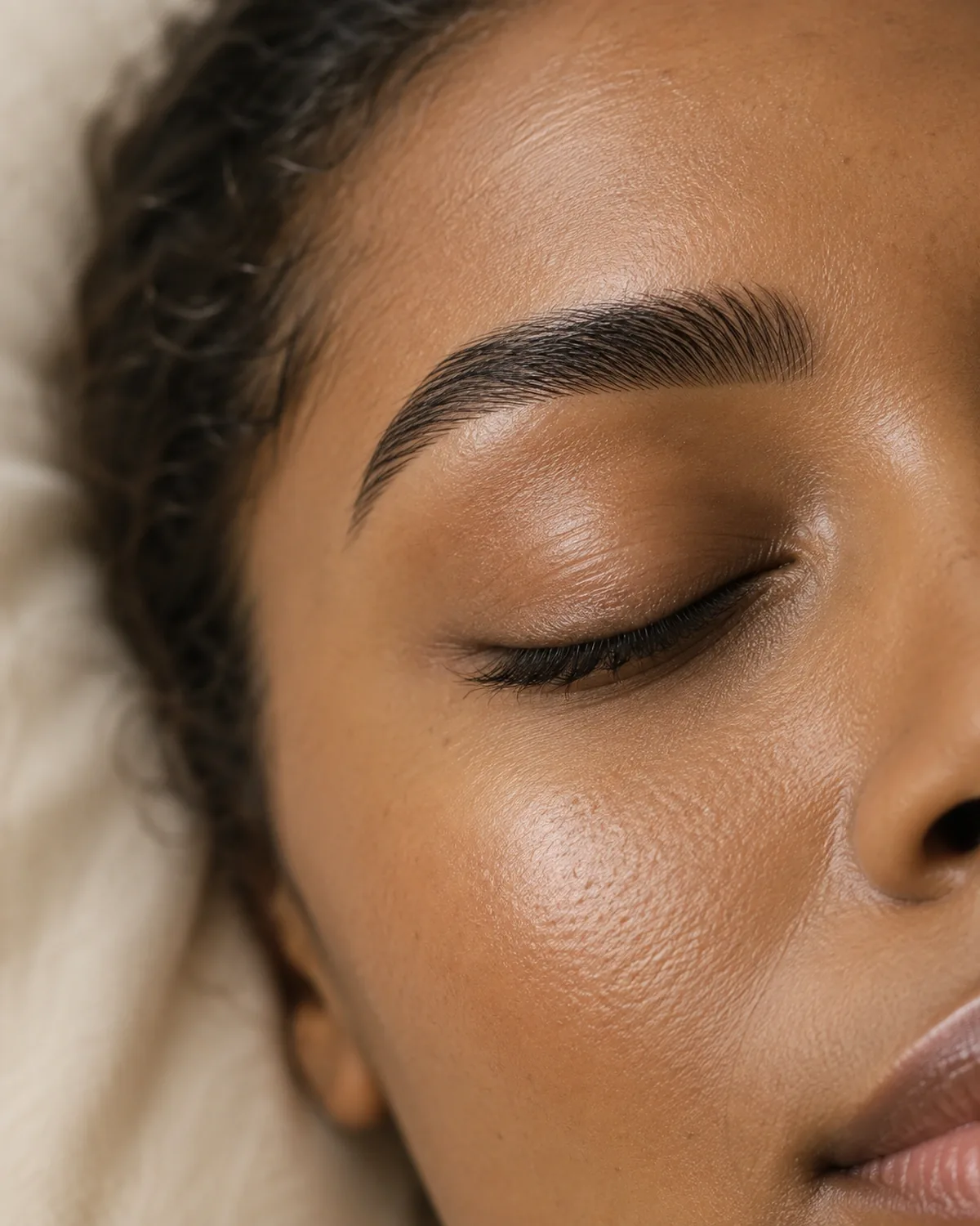 Close-up of a beautifully shaped and defined brow at Unique Aesthetics