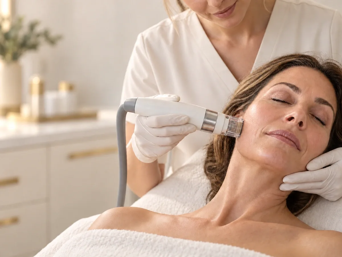RF microneedling treatment in progress at Unique Aesthetics in Brantford